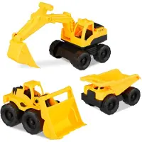 Relaxdays Jouets « Véhicules de chantier », lot de 3 comprenant une pelleteuse, un chargeur frontal et un camion, pour le bac à sable et la chambre d'enfant, en plastique