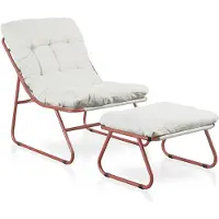 Casa.pro Ensemble de mobilier de jardin "Malmö", comprenant : - 2 fauteuils - 2 repose-pieds - Coussins de rembourrage - Structure métallique - Couleur : terre cuite/beige