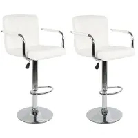 Supfine Lot de 2 tabourets de bar avec dossier et main courante en similicuir, pivotants à 360°, réglables en hauteur, rembourrés, blancs