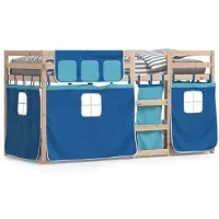 vidaXL Lit superposé avec rideaux bleu 90x200 cm pin massif