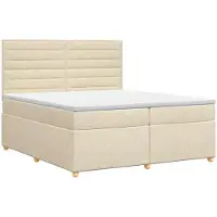 vidaXL Lit boxspring avec matelas Crème 200 x 200 cm Tissu