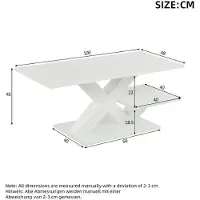 StarTech.com Table basse - Rectangulaire - Double plateau - Pieds en forme de "X" - MDF - Blanc brillant - 100 x 48 x 45 cm