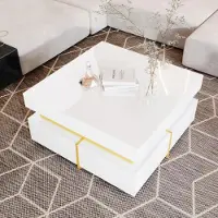 StarTech.com Table basse - Table de salon - Blanche - Panneau de particules - Finition brillante - Avec tiroirs - Rangement moderne