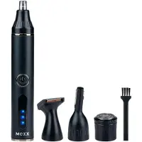 Mexx Kit de soins 4-en-1 : coupe-cheveux, coupe-sourcils et coupe-barbe pour le visage, le nez et les oreilles. Rechargeable par USB-C avec indicateur LED. Couleur : noir.