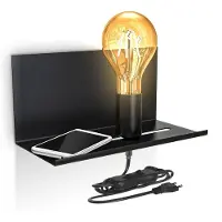 B.K.Licht Applique murale réglable luminaire mural rétro lampe de chevet avec étagère interrupteur finition noire matte
