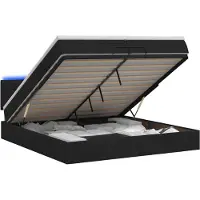 vidaXL Coffre de lit avec matelas et éclairage LED, noir, 200 x 200 cm, revêtement en tissu