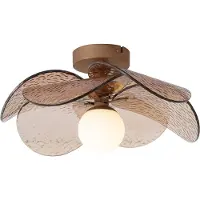QAZQA Plafonnier design bronze foncé avec verre nervuré ambré - Kemner