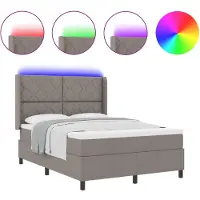 vidaXL Lit avec sommier à lattes et tête de lit LED, couleur taupe, 140 x 200 cm, revêtement en tissu
