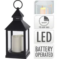 H&S - Lanterne À Bougie Led 10.5x10.5x23cm Noir