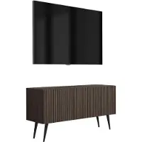 3Xeliving Meuble TV en chêne Dunin, pieds inclinés noirs, 100 x 32 x 52 cm