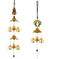 Benza Ensemble de mobiles en cuivre Benzoa (2 pièces) – Gourd de 60 cm et double poisson de 56 cm, en alliage de cuivre, décoration Feng Shui mystique et rétro, pour intérieur et extérieur