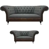 AEA Graue Wohnzimmer Chesterfield Couchen Moderne Sofagarnitur 2tlg Edles Set