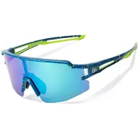 RockBros Hommes, Lunettes de sport, Lunettes de vélo polarisées avec protection UV et insert correcteur Lentilles bleues - Blue (bleu foncé vert, Bleu), Bleu