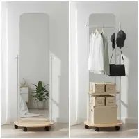 Merkloos Miroir corporel 2 en 1 avec compartiments de rangement et roulettes
