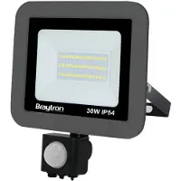 Braytron Spot LED avec détecteur de mouvement pour extérieur, garage et jardin, lampe ultra-lumineuse 30 W, IP54, 3000 K