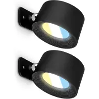 Briloner TARI Lot de 2 lampes LED murales à batterie, magnétiques, CCT, variateur tactile, recharge USB-C, noir, 9x7,5x4 cm
