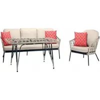 AEA Sofagarnitur Beige Rattan Luxuriöse Sofa 3 Sitzer Moderner Sessel Couchtisch