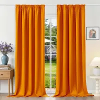 Merkloos Couvre-lit, rideaux occultants orange avec bande froncée, ensemble de 2, dimensions 260 x 140 cm (hauteur x largeur), adaptés aux systèmes de rails, rideaux thermiques, protection contre le froid
