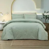 Merkloos Couverture de lit "4 saisons" avec motif de feuilles vertes, dimensions 200 x 220 cm, comprenant 2 taies d'oreiller, respirante