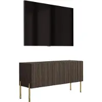 3Xeliving Meuble TV en chêne Dunin, pieds droits dorés, 100 x 32 x 52 cm