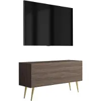 3Xeliving Meuble TV, pieds inclinés dorés, bois chêne "Dunin", dimensions : 100 x 32 x 52 cm