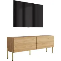 3Xeliving Meuble TV, pieds dorés, bois massif, dimensions : 140 x 32 x 52 cm