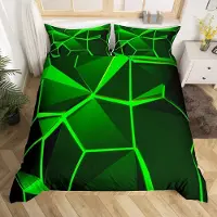 Merkloos Elzusha - Housse de couette King, motif géométrique nid d'abeille, couleur verte, avec taies d'oreiller