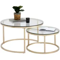 StarTech.com Ensemble de deux tables basses 2-en-1 - Tables rondes - Aspect marbre avec design en bois - Structure en métal - Style moderne - Dimensions : 80 cm et 60 cm