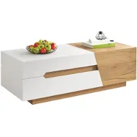 StarTech.com Table basse extensible - Table de salon - Tiroirs - Multifonctionnelle - Structure en bois - MDF - Naturel et blanc