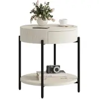 StarTech.com Table d'appoint ronde - Table basse - Avec tiroir - Étagère inférieure - Structure métallique robuste - Idéale pour le salon et la chambre