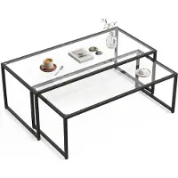 StarTech.com Ensemble de deux tables basses - Tables d'appoint empilables - Rectangulaires - Plateau en verre - Structure en métal - Noir