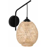 Alpinaluz Applique E27 avec abat-jour en bambou, lampe en métal noir de style bohème et naturel, idéale pour l'intérieur
