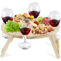 Merkloos Table de pique-nique pliante en bois, portable, avec porte-verres