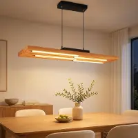 ZMH Suspension pour table à manger, en bois, 33W, lampadaire suspendu à intensité variable avec télécommande, suspension pour cuisine, réglable en hauteur, noire, idéale pour salle à manger et salon