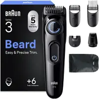 Braun Tondeuse à barbe Series 3, +6 accessoires de coiffure, lame ultra-tranchante, autonomie de 50 min, 40 réglages de longueur, BT3565, noir/bleu + 6 accessoires