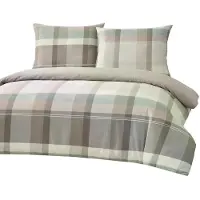 MARKIZETA HOME Parure de lit, satin, haute qualité, motif carreaux beiges, dimensions 200x220, marque Benton