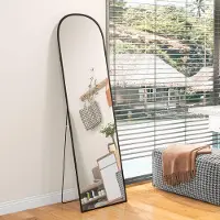 HOMCOM - Miroir de plein corps, 161,5 x 50 cm, miroir sur pied incurvé, couleur noire