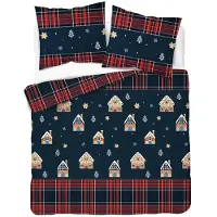 Detexpol Parure de lit, parure de lit en flanelle, chaude, pour l'hiver, dimensions 200x220, référence 6031a, motif de Noël, motif de maison