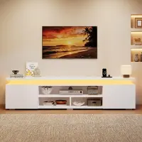 Kein Hersteller Meuble TV bas, 180x35x42 cm, en MDF, avec éclairage RGB LED, contrôle via application etvocale, minuterie, compartiments fermés et étagères ouvertes