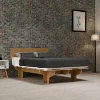 Blumfeldt NordicAura Cadre de lit - bois d'eucalyptus , montage sans outils, tête de lit haute avec espace de rangement, finition chêne, convient pour matelas 140x200 cm