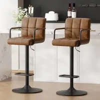 Sonstiges Ensemble de 2 tabourets de bar, réglables en hauteur, revêtus en similicuir PU, pivotants à 360°, avec accoudoirs, dossier et repose-pieds, de couleur jaune-brun