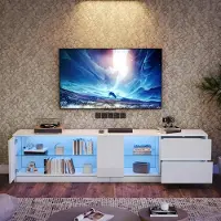 Sonstiges Meuble TV avec éclairage LED, finition laquée, meuble bas de 160x40x52 cm, couleur blanche