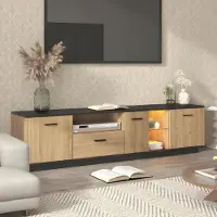 Sonstiges Meuble TV avec 2 compartiments ouverts et 15 LED, dimensions 180x40x45 cm, finition en bois naturel