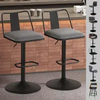 ALFORDSON Ensemble de deux tabourets de bar, réglables en hauteur, de couleur grise, avec assise en tissu, hauteur d'assise de 53 à 75 cm
