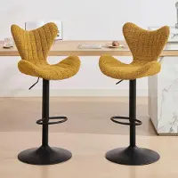 Sonstiges Ensemble de 2 tabourets de bar en velours, réglables en hauteur, avec repose-pieds et dossier, de couleur jaune