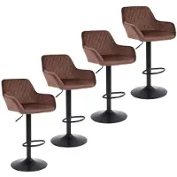 Sonstiges Ensemble de 4 tabourets, réglables en hauteur, pivotants, revêtus de velours, avec dossier et accoudoirs, couleur marron