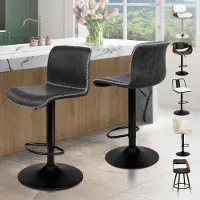 ALFORDSON Ensemble de 2 tabourets de bar, réglables en hauteur, tabourets pivotants avec dossier, revêtus en similicuir PU, couleur gris foncé