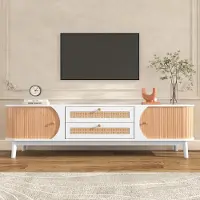 Sonstiges Meuble TV avec portes et tiroirs, dimensions 170x39,5x46 cm, blanc et bois