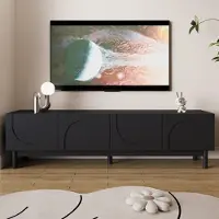 Sonstiges Meuble TV avec portes à motif ondulé, dimensions 169 x 34 x 45,5 cm, couleur noire