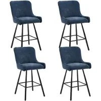 Sonstiges Ensemble de 4 tabourets de bar en velours, avec dossier et repose-pieds, couleur bleu